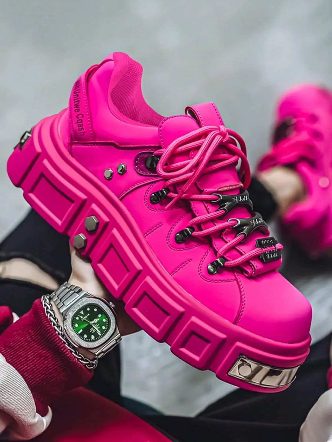 Faux Leather Y2K Punk Studded Platform Sneakers for Men and Women Thick Sole Casual Streetwear Shoes with 2.75 Inch Lift for Night Out Concert Fashion Looks
