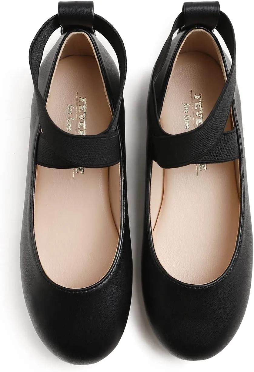 FEVERSOLE Girls Cute Dress Mary Jane Shoes Soft Party Holiday Ballet Flats