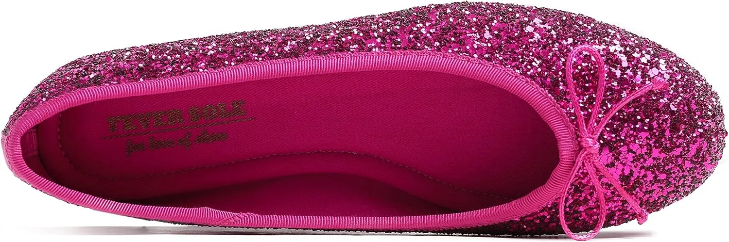 FEVERSOLE Women's Bling Soft Cushioned Comfort Flats Sparkle Party Ballets