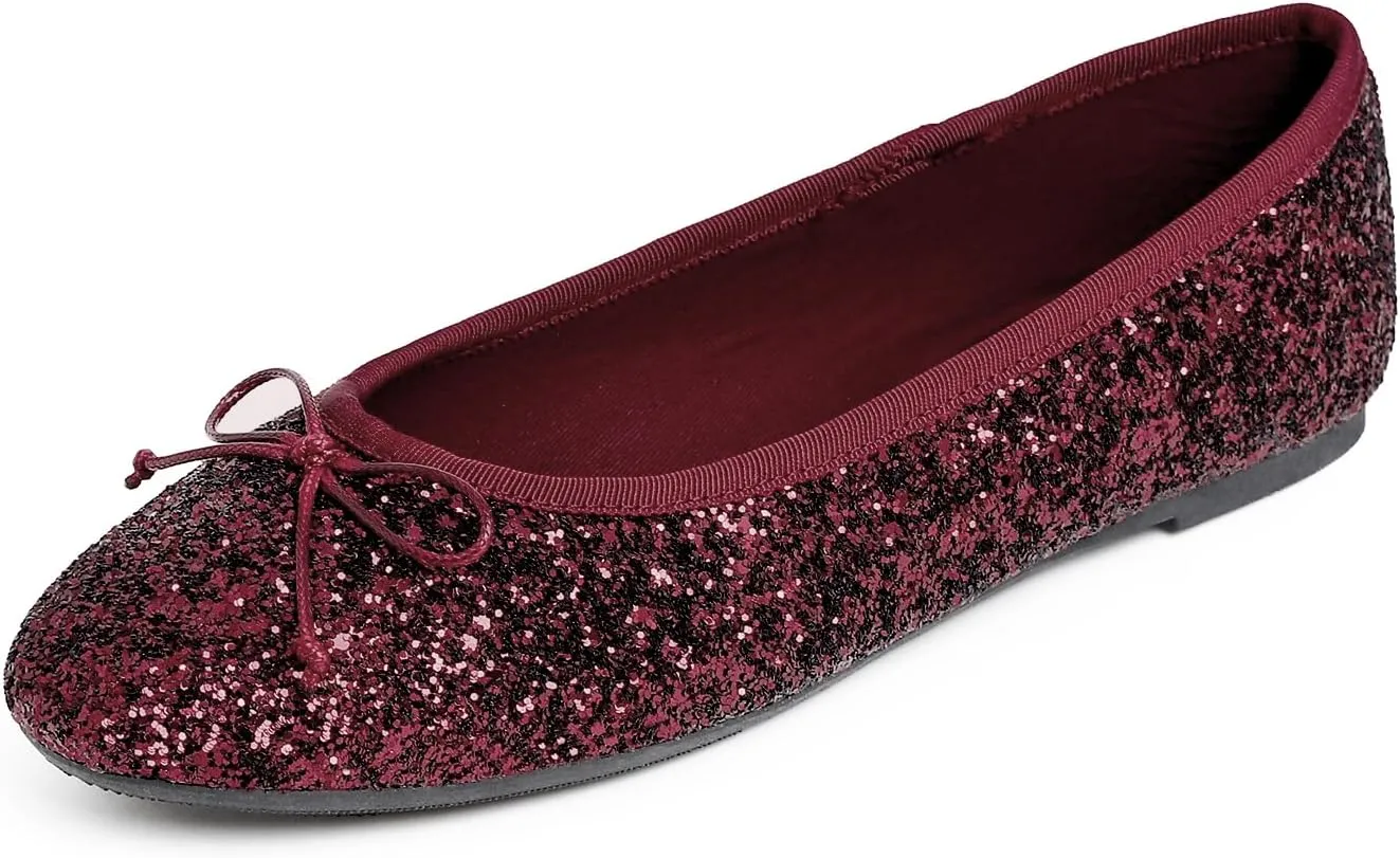 FEVERSOLE Women's Bling Soft Cushioned Comfort Flats Sparkle Party Ballets