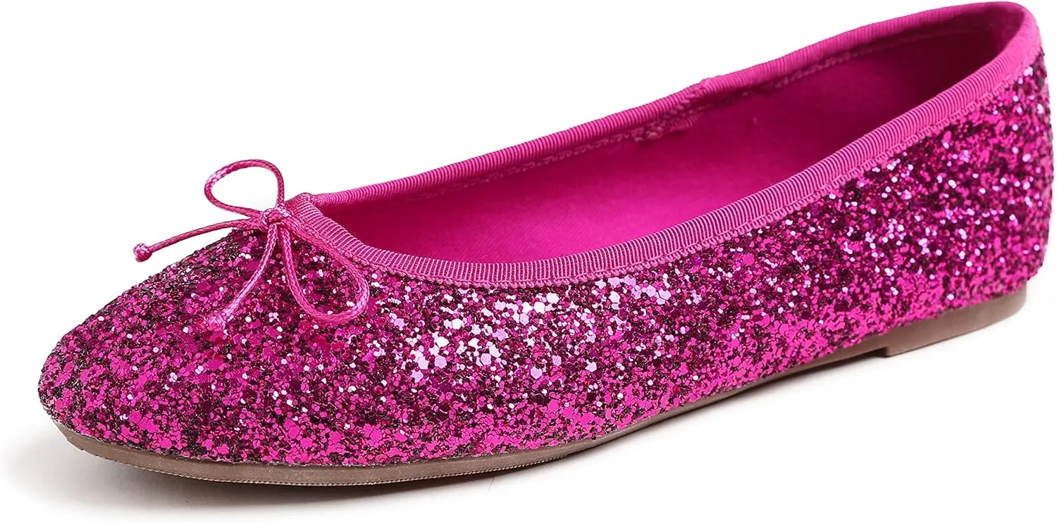 FEVERSOLE Women's Bling Soft Cushioned Comfort Flats Sparkle Party Ballets