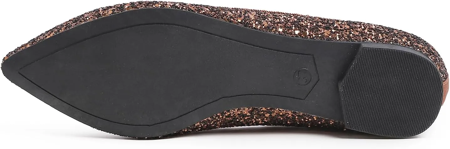 FEVERSOLE Women's Fashion Pointed Toe Classic Dressy Shiny Comfort Cushioned Flats