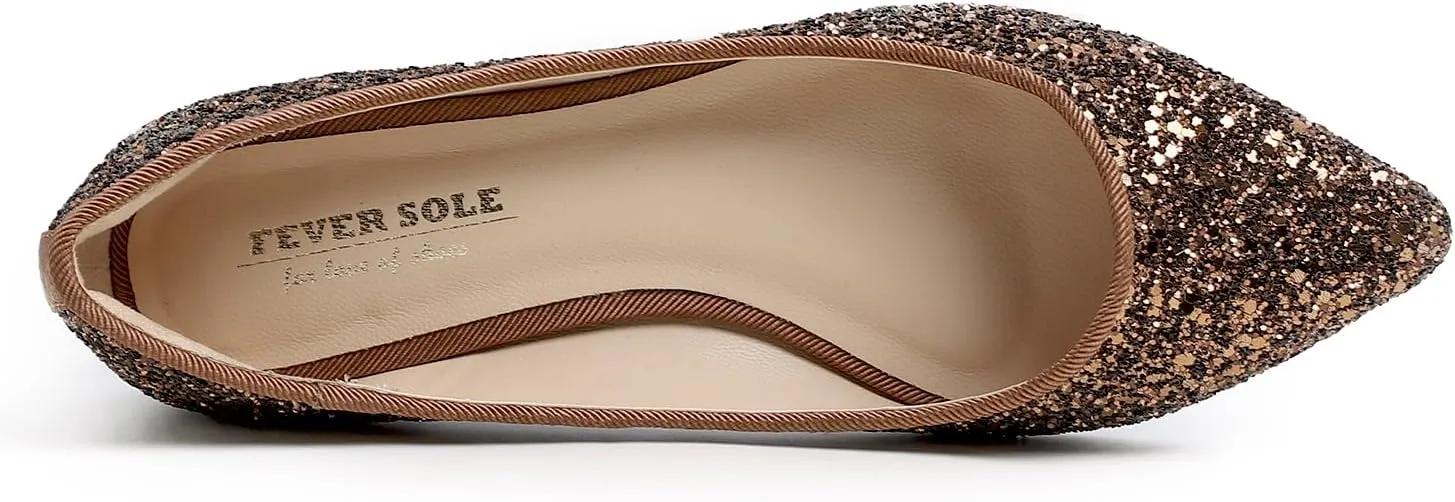 FEVERSOLE Women's Fashion Pointed Toe Classic Dressy Shiny Comfort Cushioned Flats