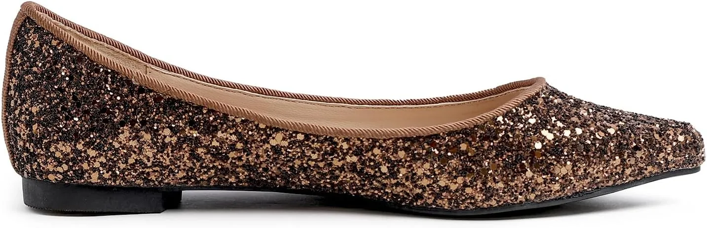 FEVERSOLE Women's Fashion Pointed Toe Classic Dressy Shiny Comfort Cushioned Flats