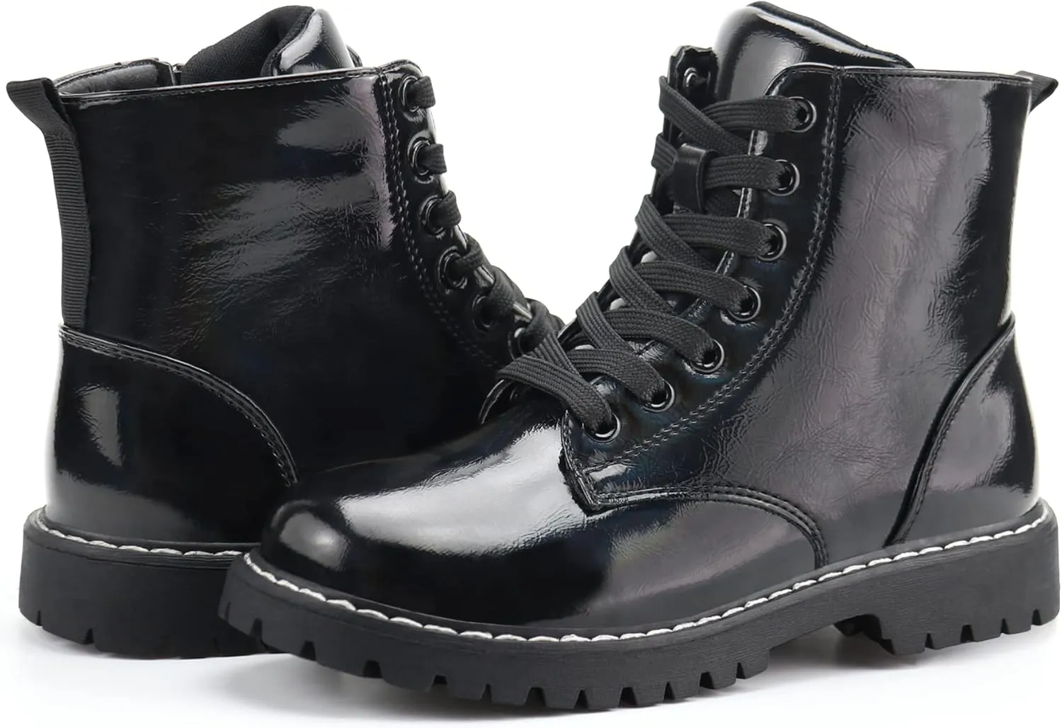 firelli Kids Ankle Boots Boys Girls Side Zipper Lace Up Work Boots Combat Boots