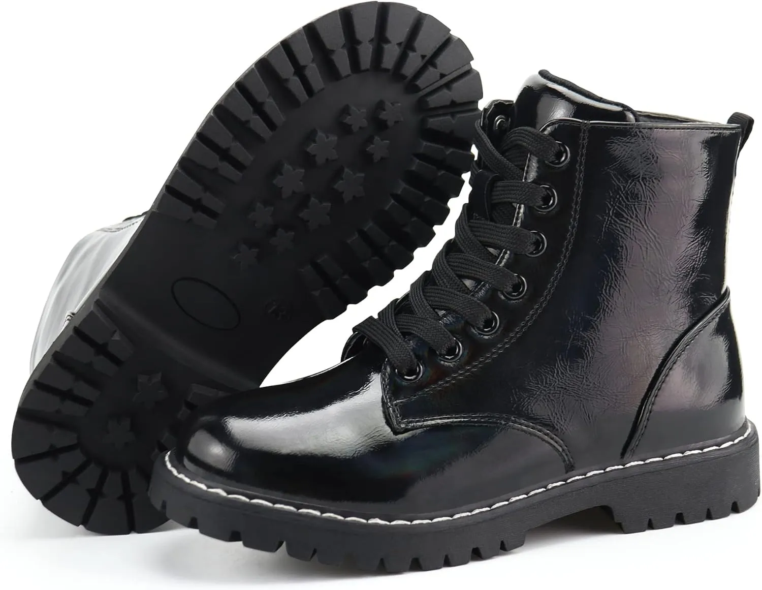 firelli Kids Ankle Boots Boys Girls Side Zipper Lace Up Work Boots Combat Boots