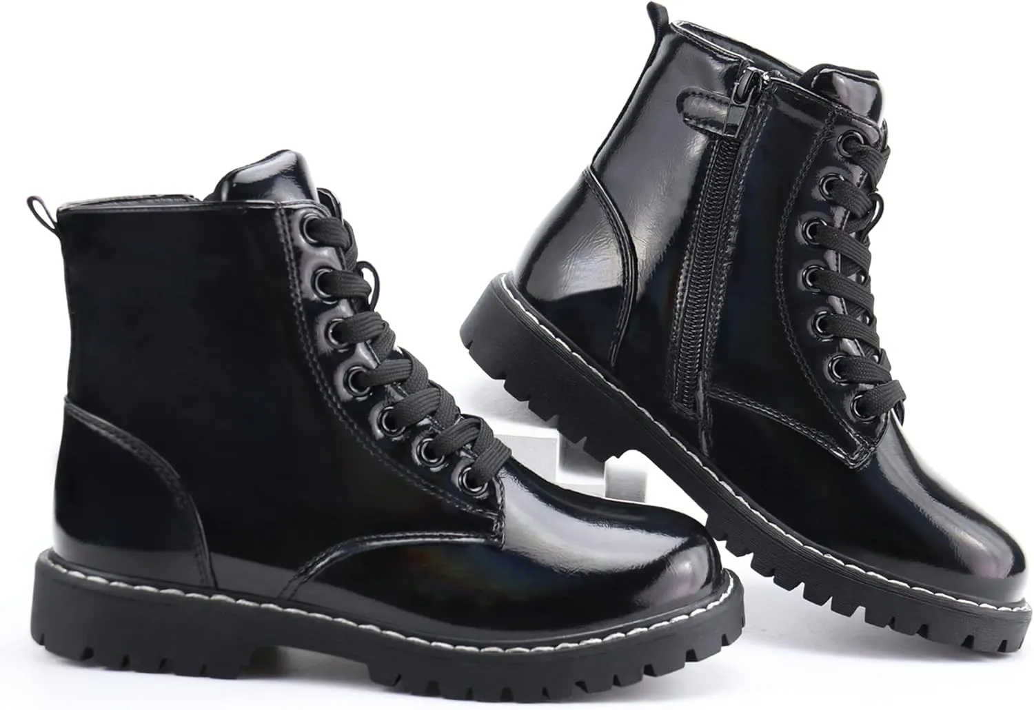 firelli Kids Ankle Boots Boys Girls Side Zipper Lace Up Work Boots Combat Boots