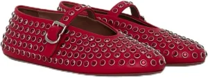 Fishnet Buckle Strap Mesh Ballet Flats Rhinestone Rivet Buckled Strap Mary Jane Shoes Round Toe Studded Slip On Flats Metallic Paillette Colors Dress Ballerinas Flats Low Heels Soft Shoes