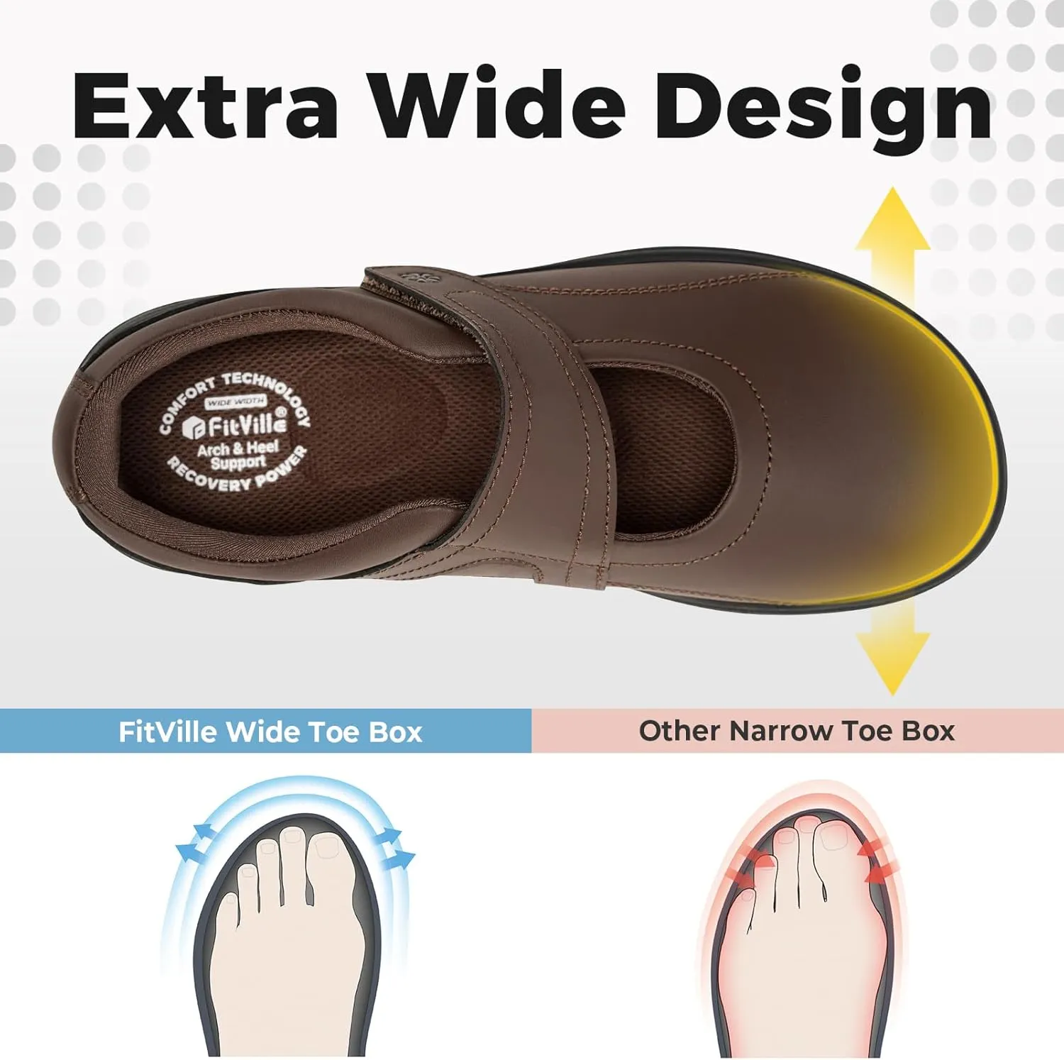 FitVille Women Wide Classic Mary Jane Shoes Flats Casual Dress Shoes Lightweight Comfort Walking Shoes for Plantar Fasciitis Bunions