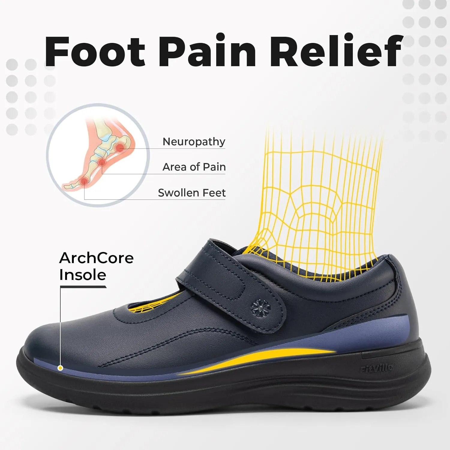 FitVille Women Wide Classic Mary Jane Shoes Flats Casual Dress Shoes Lightweight Comfort Walking Shoes for Plantar Fasciitis Bunions
