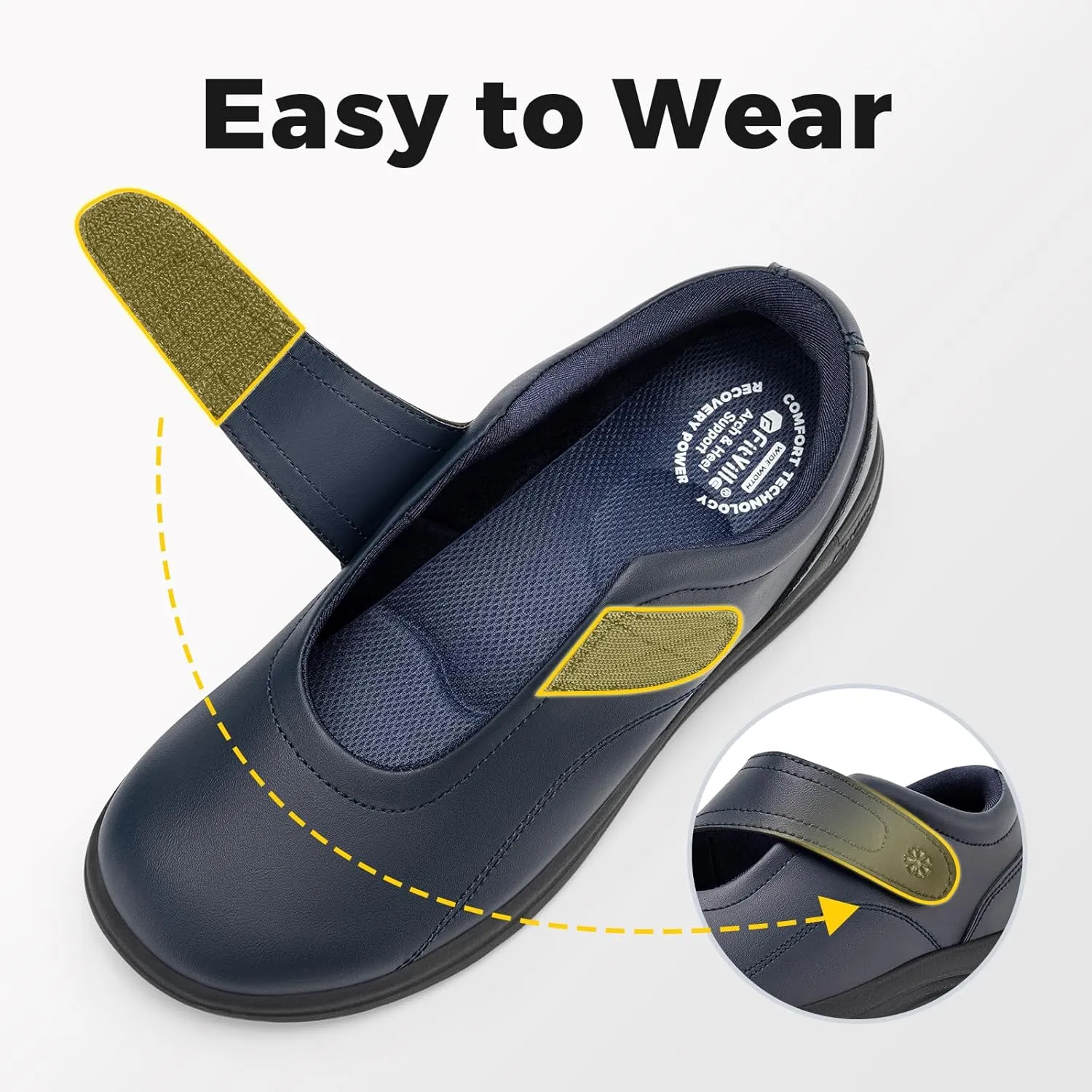 FitVille Women Wide Classic Mary Jane Shoes Flats Casual Dress Shoes Lightweight Comfort Walking Shoes for Plantar Fasciitis Bunions