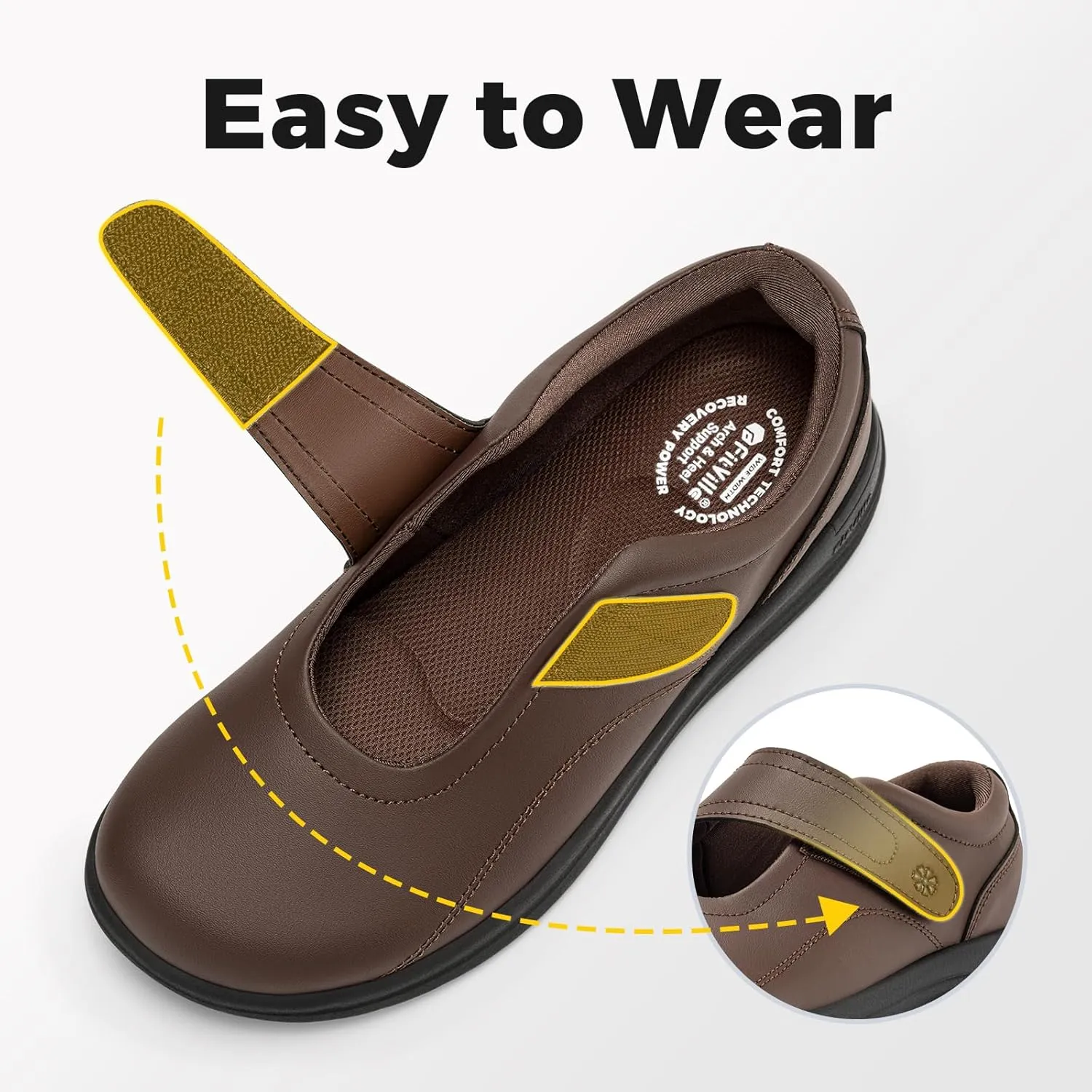 FitVille Women Wide Classic Mary Jane Shoes Flats Casual Dress Shoes Lightweight Comfort Walking Shoes for Plantar Fasciitis Bunions