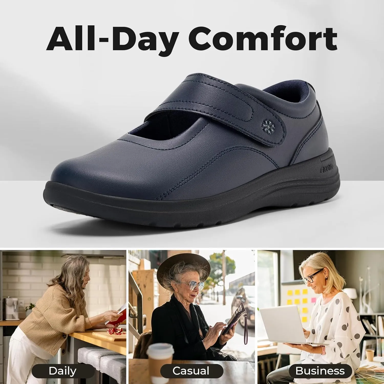 FitVille Women Wide Classic Mary Jane Shoes Flats Casual Dress Shoes Lightweight Comfort Walking Shoes for Plantar Fasciitis Bunions