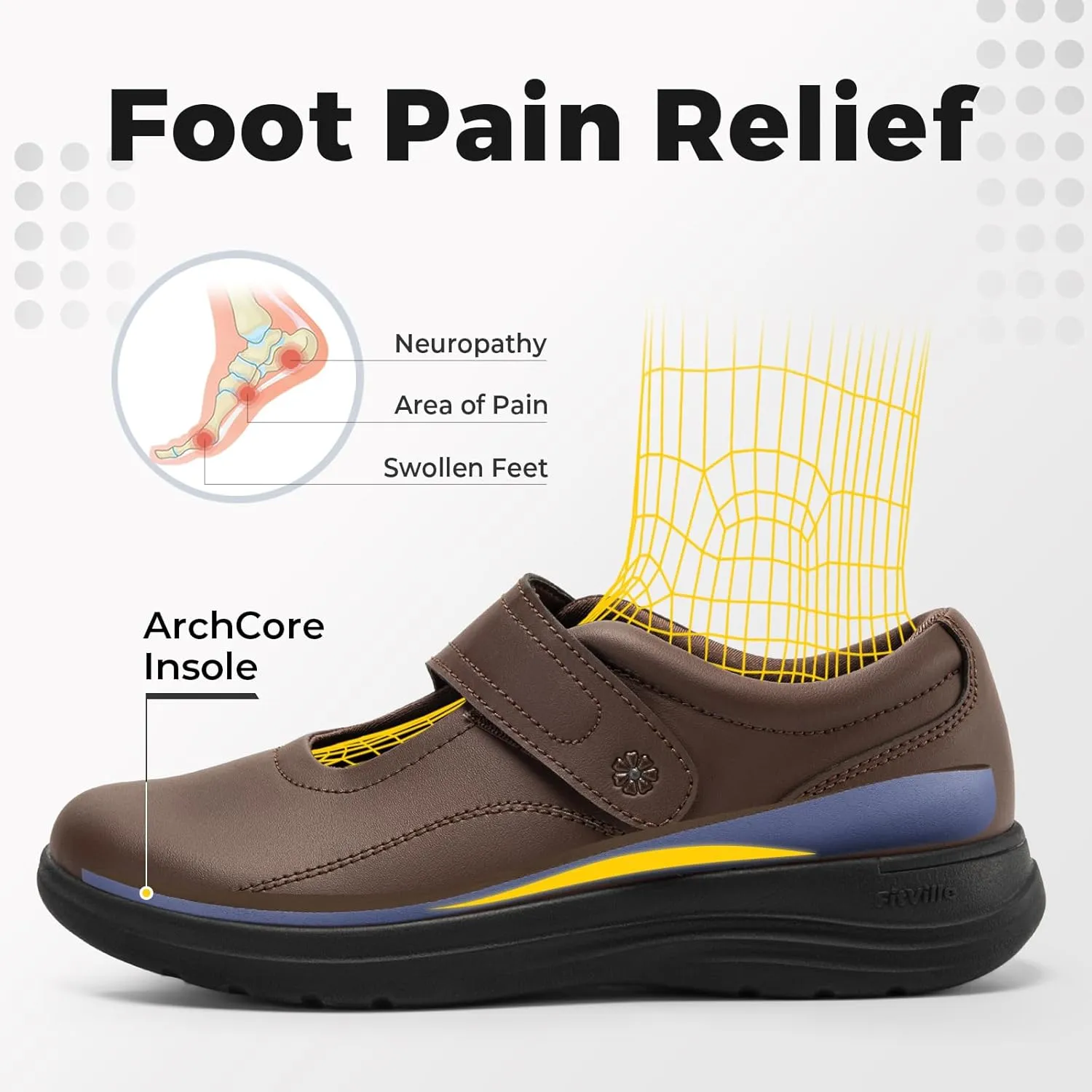 FitVille Women Wide Classic Mary Jane Shoes Flats Casual Dress Shoes Lightweight Comfort Walking Shoes for Plantar Fasciitis Bunions