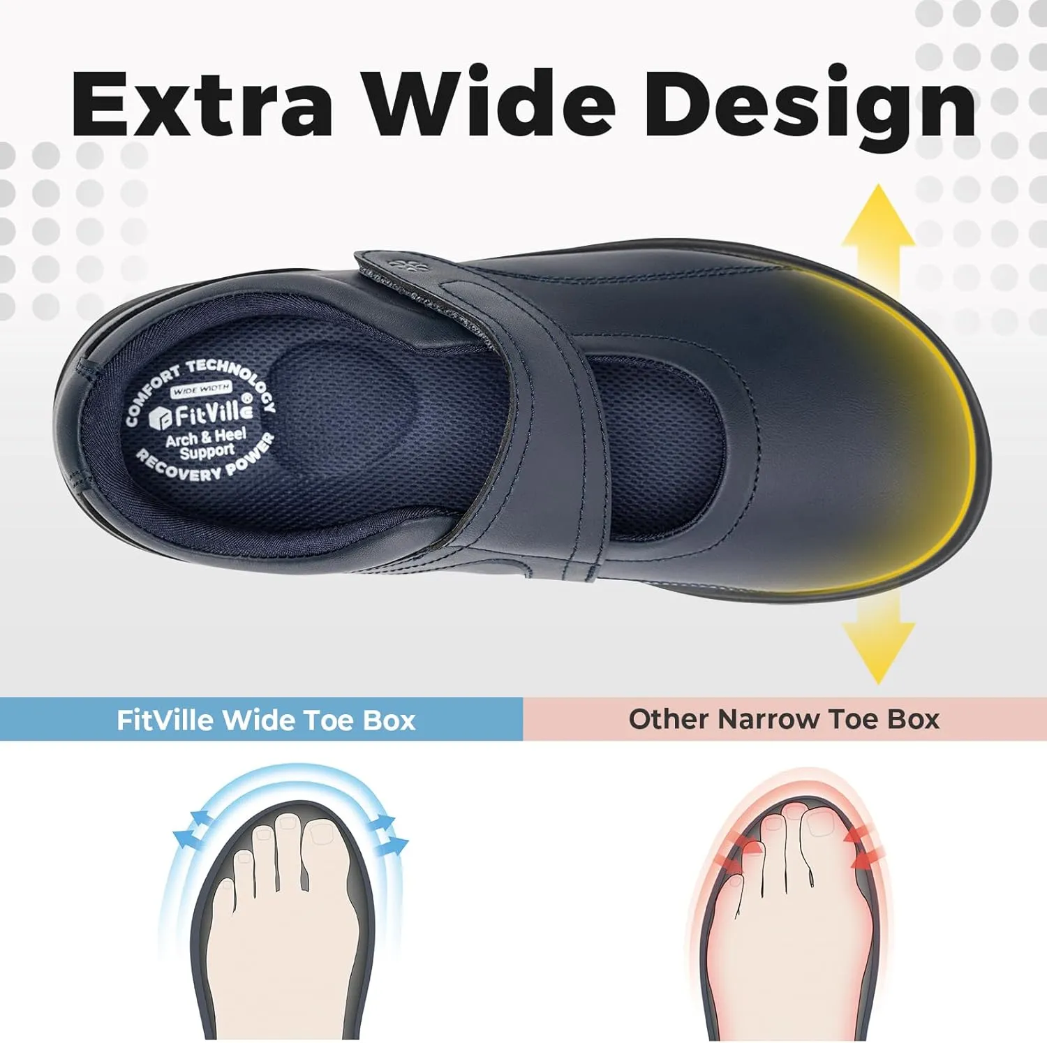FitVille Women Wide Classic Mary Jane Shoes Flats Casual Dress Shoes Lightweight Comfort Walking Shoes for Plantar Fasciitis Bunions