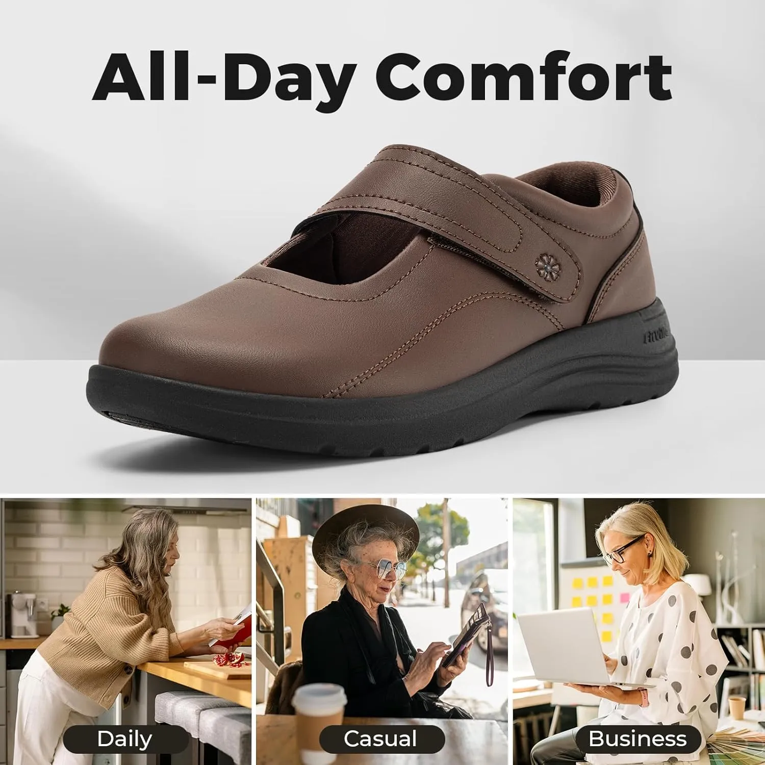 FitVille Women Wide Classic Mary Jane Shoes Flats Casual Dress Shoes Lightweight Comfort Walking Shoes for Plantar Fasciitis Bunions