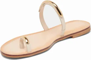 Flat Sandals for Women Metallic Toe Ring Slippers with Strap Comfortable Open Toe Summer Beach Flats Shoes