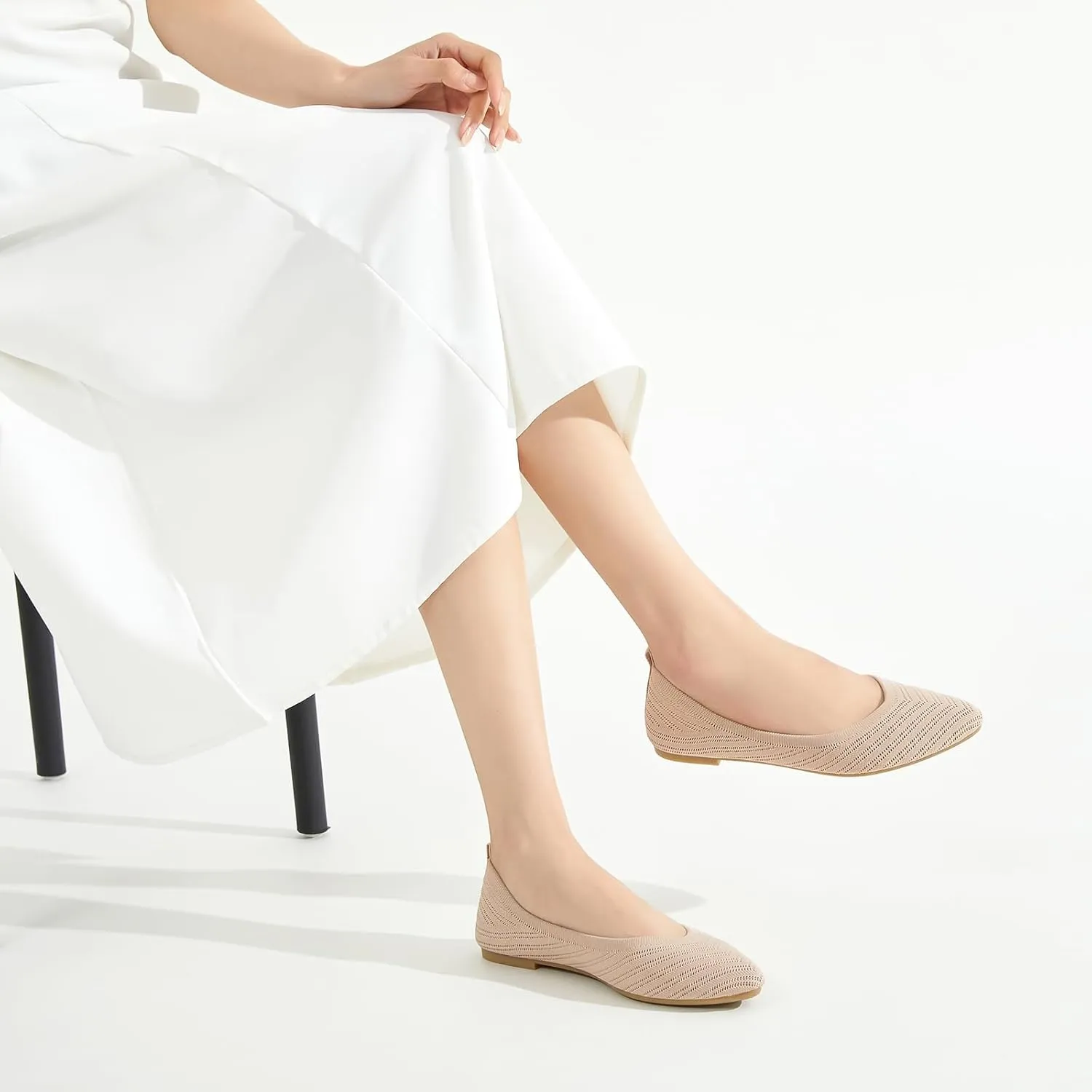 Flats for Women Black Dress Shoes Comfortable Ballet Flats Casual Pointed Foldable Knitted Fashionable Shoes