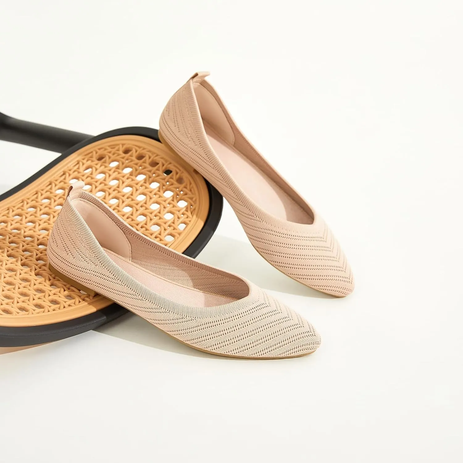 Flats for Women Black Dress Shoes Comfortable Ballet Flats Casual Pointed Foldable Knitted Fashionable Shoes