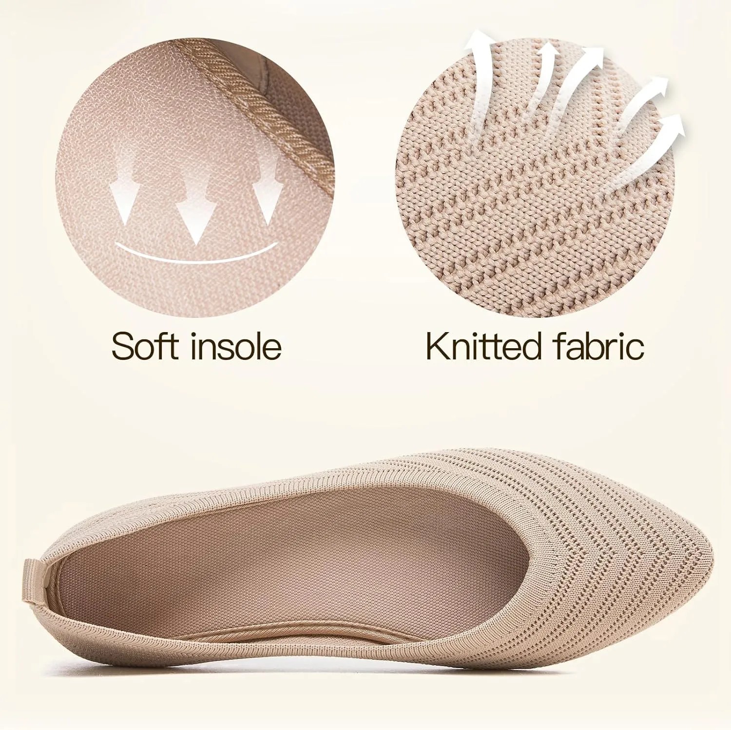 Flats for Women Black Dress Shoes Comfortable Ballet Flats Casual Pointed Foldable Knitted Fashionable Shoes