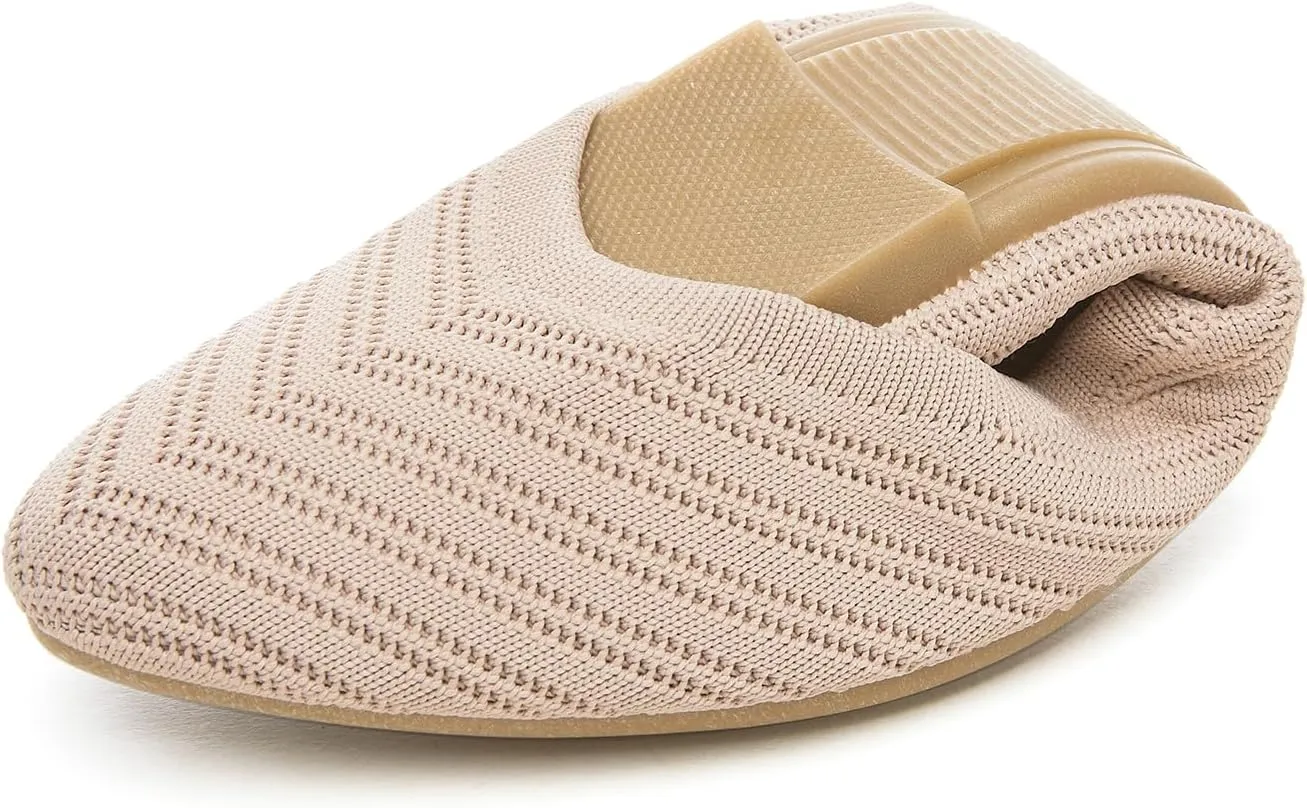 Flats for Women Black Dress Shoes Comfortable Ballet Flats Casual Pointed Foldable Knitted Fashionable Shoes