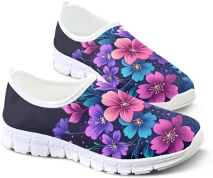 Floral Sneakers for Women Colorful Art Shoes for Women Slip On Casual Work Shoes