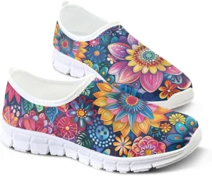 Floral Sneakers for Women Colorful Art Shoes for Women Slip On Casual Work Shoes