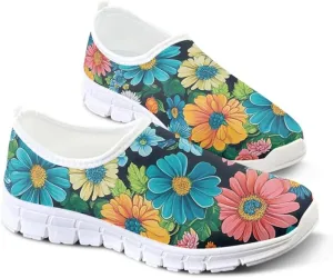 Floral Sneakers for Women Colorful Art Shoes for Women Slip On Casual Work Shoes