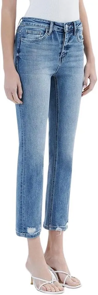 Flying Monkey Women's High-Rise Cropped Slim Straight Leg Jeans