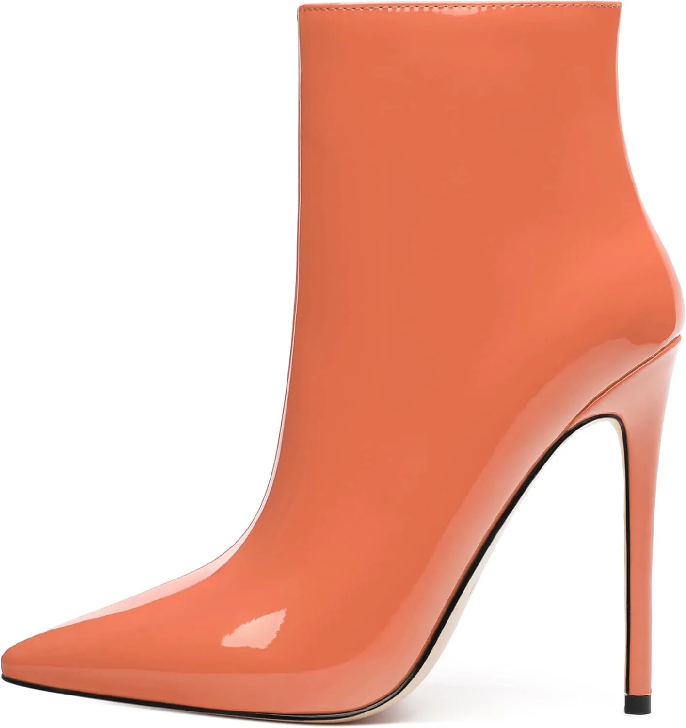 FOGEENA Ankle Boots for Women Pointed Toe Stiletto High Heel Patent Leather Side Zipper 4.7 Inch Short Booties Sexy Wedding Dating Work Fall Shoes