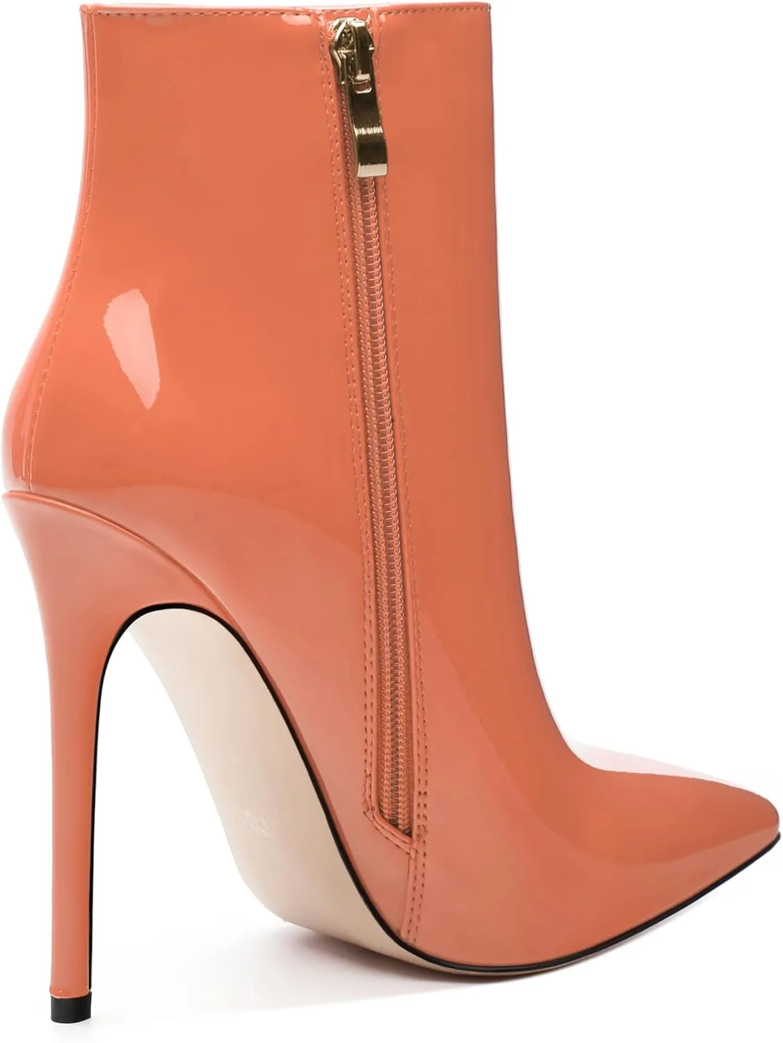 FOGEENA Ankle Boots for Women Pointed Toe Stiletto High Heel Patent Leather Side Zipper 4.7 Inch Short Booties Sexy Wedding Dating Work Fall Shoes