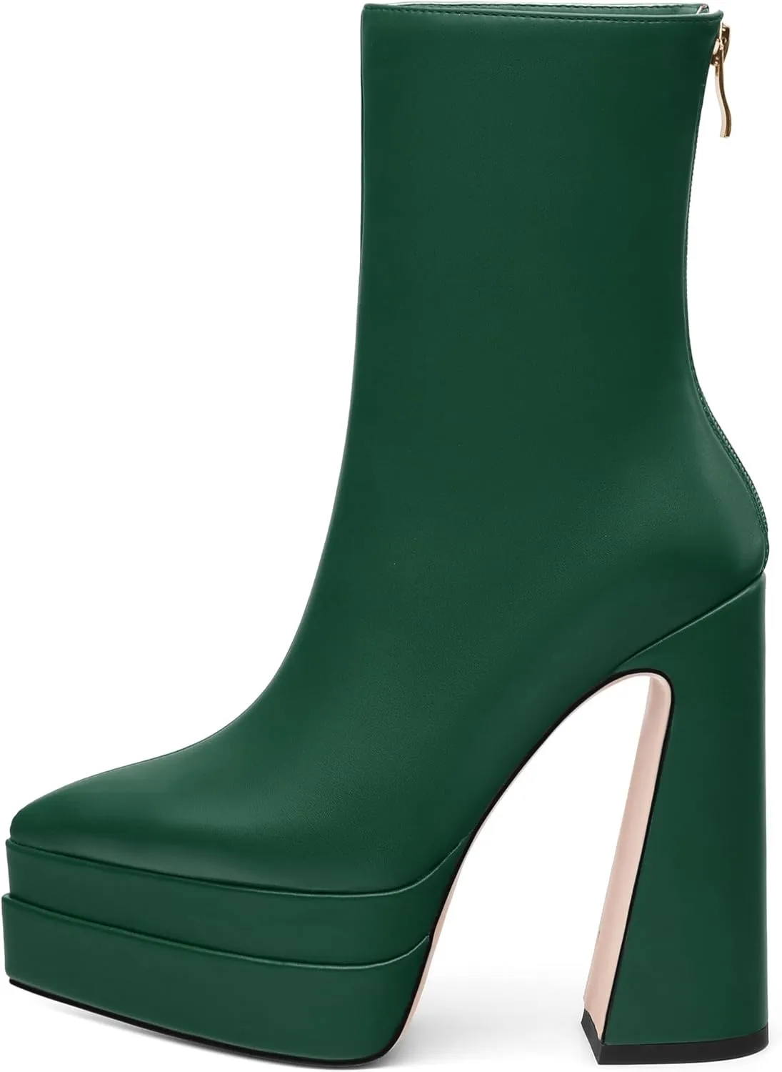 FOGEENA Platform Ankle Boots for Women Chunky Block Heel Pointed Toe Zipper 5.9 Inch Heeled Fall Boots Fashion Dating Party Evening Short Booties