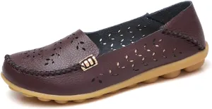 FolHaoth Women's Leather Loafers Slip On Comfortable Walking Flats Casual Round Toe Moccasins Wild Breathable Nurse Driving Fashion Soft Shoes