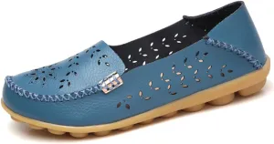 FolHaoth Women's Leather Loafers Slip On Comfortable Walking Flats Casual Round Toe Moccasins Wild Breathable Nurse Driving Fashion Soft Shoes