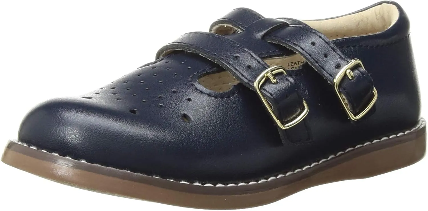FOOTMATES Danielle Double-Buckle Mary Jane English Sandals Flats with Wide Toe Box and Custom-Fit Insoles, Non-Marking Outsoles - For Infants, Toddlers, and Little Kids, Ages 0-8