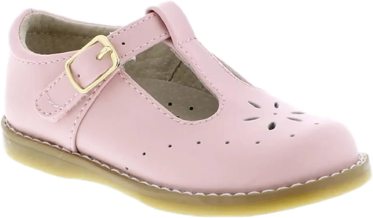 FOOTMATES Sherry Mary Jane Hook and Loop Leather T-Strap Shoes with Wide Toe Box and Custom-Fit Insoles, Non-Marking Outsoles - for Toddlers and Kids, Ages 1-8