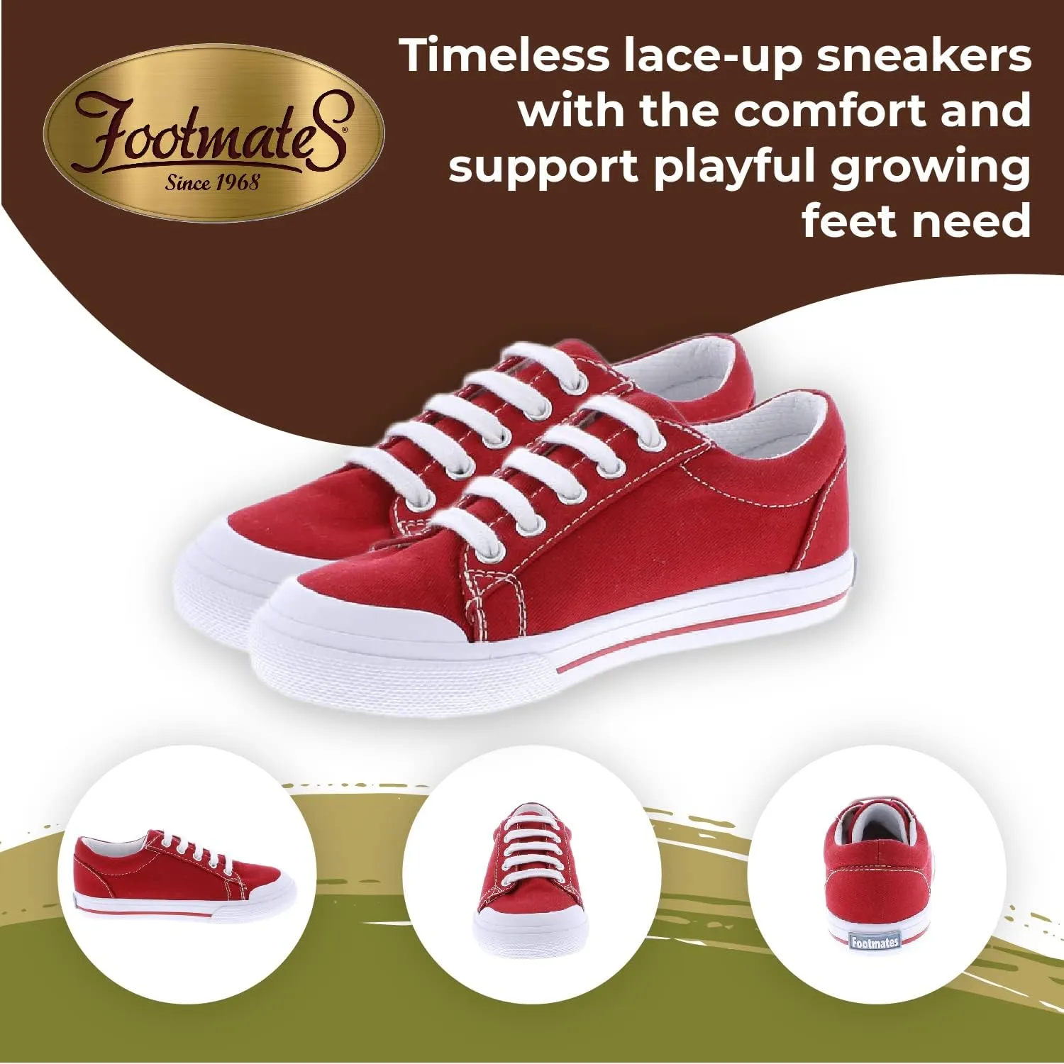 FOOTMATES Taylor Lace-Up Canvas Flats Boys and Girls Shoes - Tennis Sneakers with Wide Toe Box, Custom-Fit Insoles, Vulcanized Outsoles - for Toddlers and Little Kids, Ages 1-8