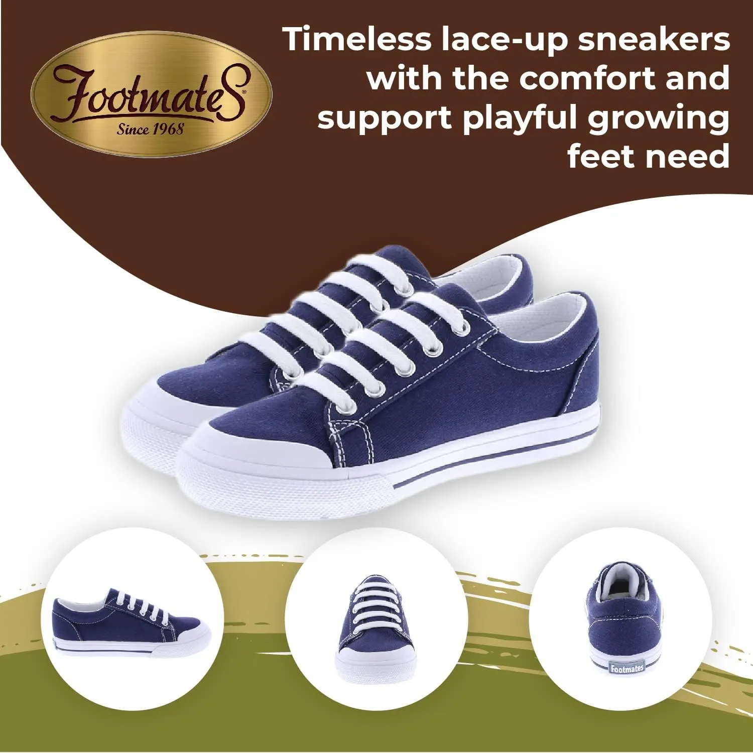 FOOTMATES Taylor Lace-Up Canvas Flats Boys and Girls Shoes - Tennis Sneakers with Wide Toe Box, Custom-Fit Insoles, Vulcanized Outsoles - for Toddlers and Little Kids, Ages 1-8