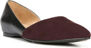 FOWT Vintage Suede Leather Patchwork Two-Toned Half D'Orsay Flats Chic Sexy Pointed Toe Slip on Low Heel Shoes Elegant Simple Office Black Ballet Flats for Women, US Size 4-16 M