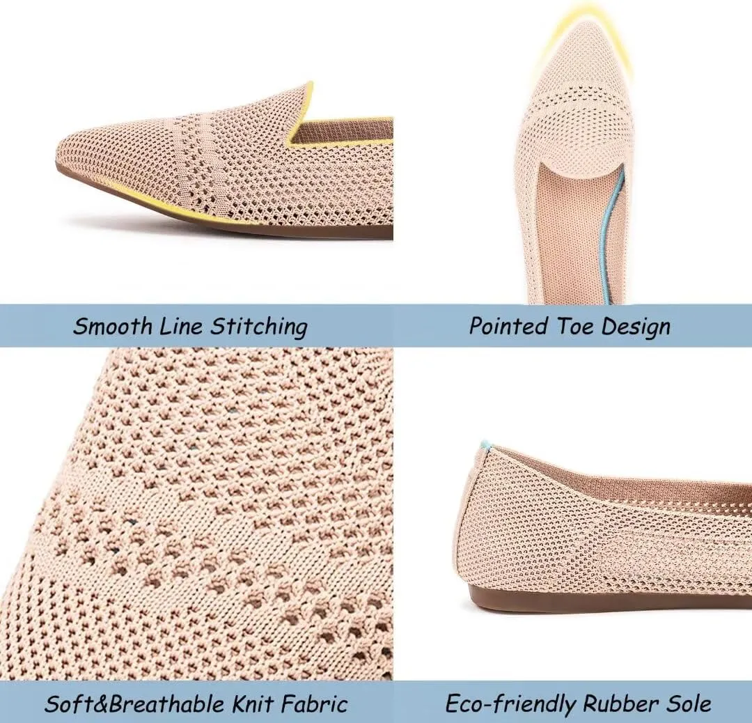 Frank Mully Women's Casual Loafer Flats Slip On Loafer Shoes Comfortable Knit Flat Shoes Classics Pointy Toe Loafer Flats,for Work,Travel