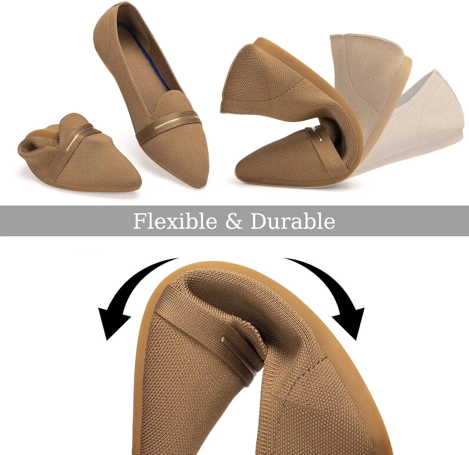Frank Mully Women's Casual Loafer Flats Slip On Loafer Shoes Comfortable Knit Flat Shoes Classics Pointy Toe Loafer Flats,for Work,Travel