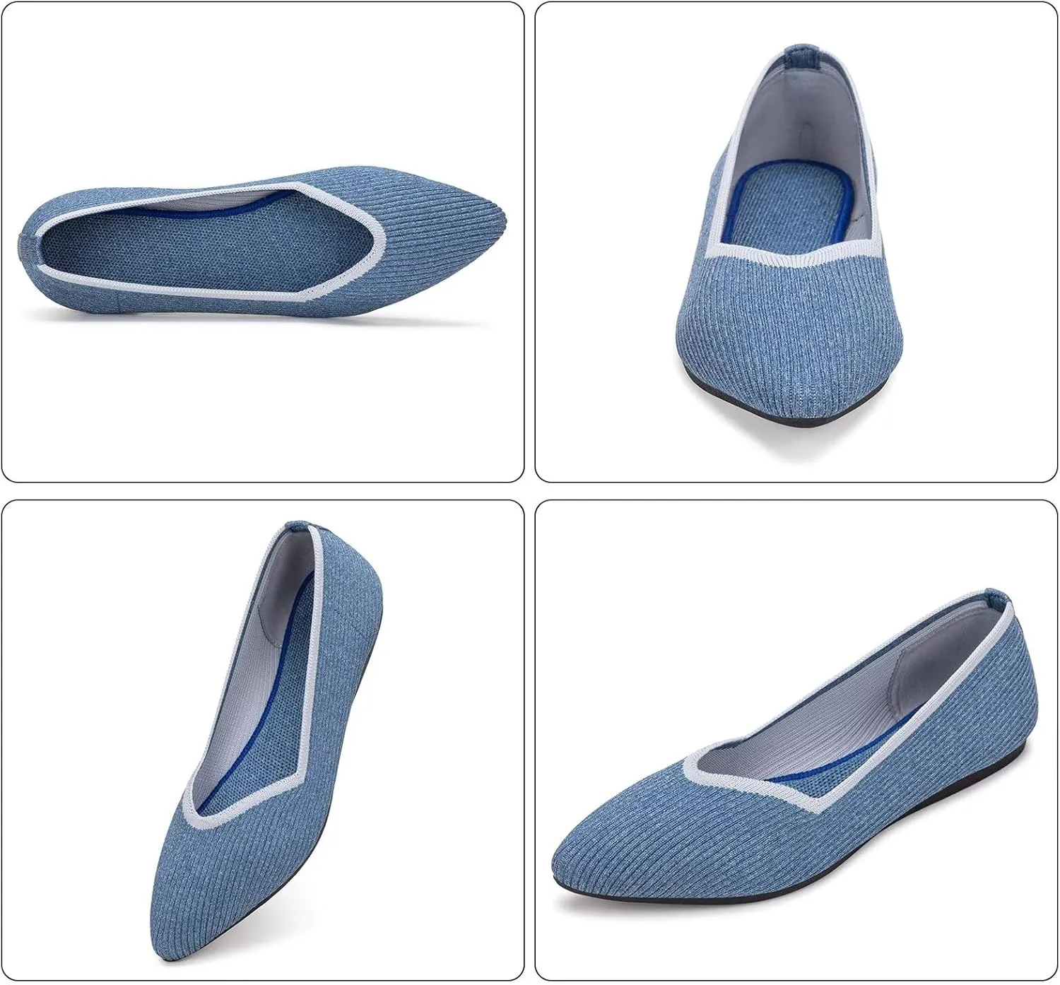 Frank Mully Womens Flat Shoes Classic Pointed Toe Flats Knitted Dress Shoes Soft Flats for Woman Comfortable Dressy