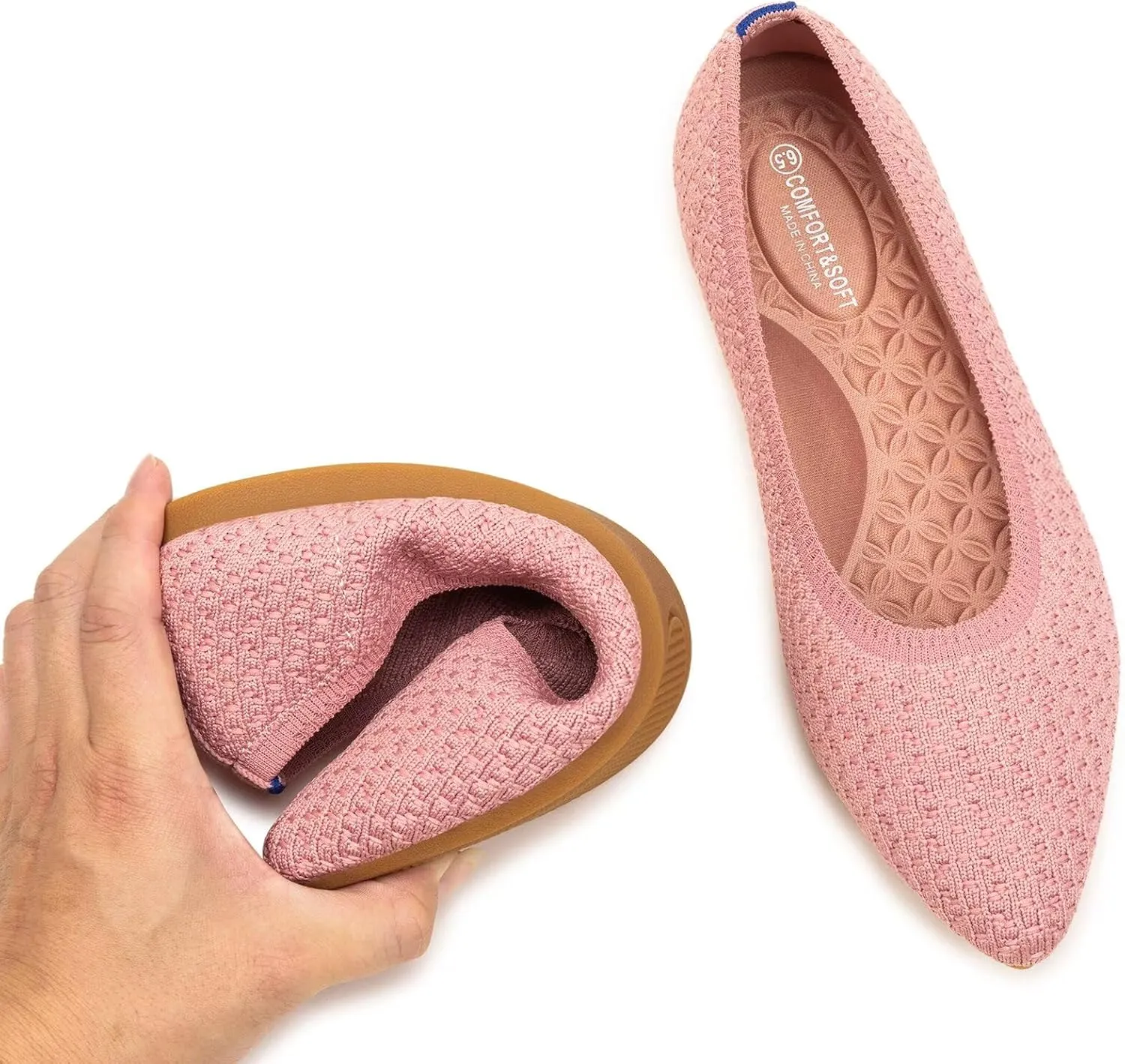 Frank Mully Womens Pointed Toe Flats Knit Dress Shoes Comfort Women Shoes Slip On Shoes for Woman Classic Softable Shoes Low Wedge