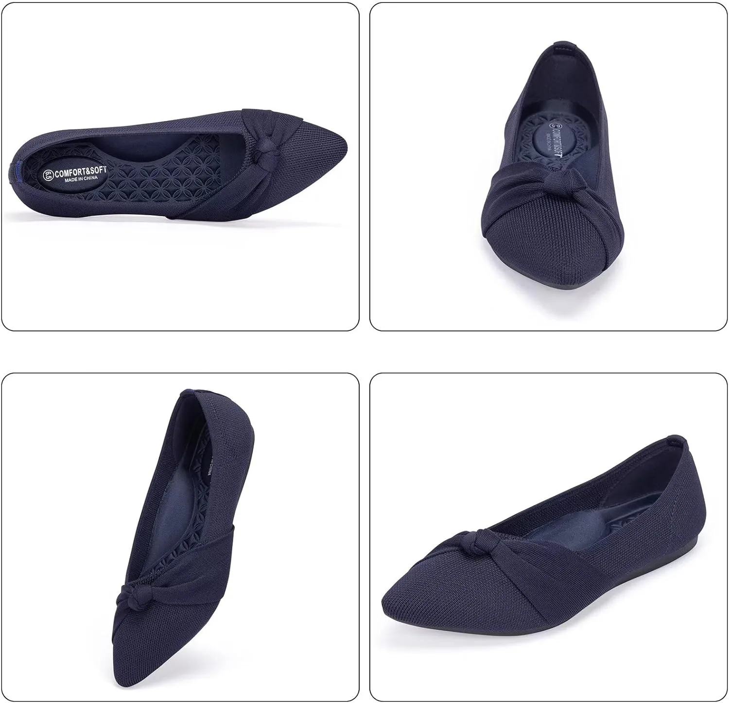 Frank Mully Womens Pointed Toe Flats Knit Dress Shoes Comfort Women Shoes Slip On Shoes for Woman Classic Softable Shoes Low Wedge
