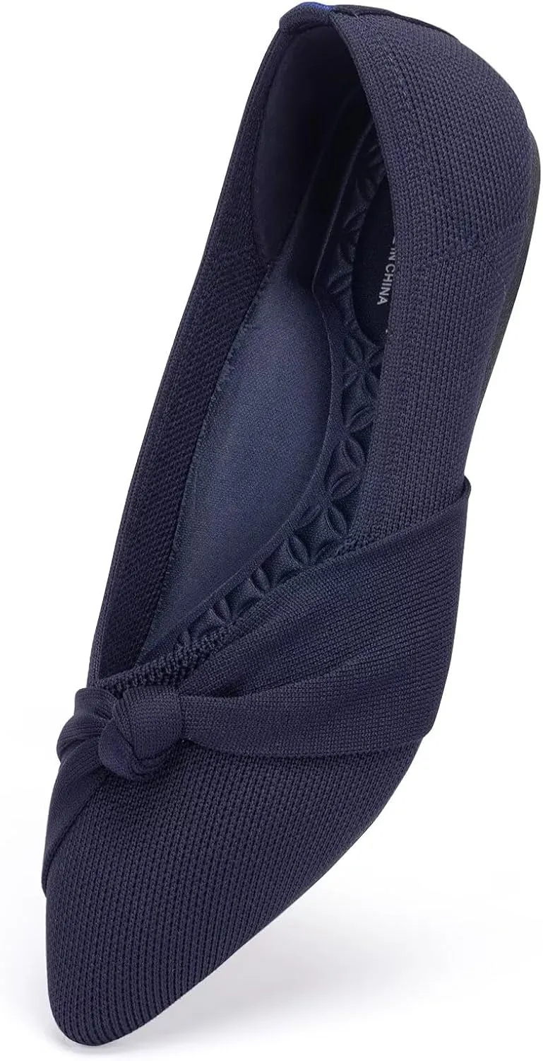 Frank Mully Womens Pointed Toe Flats Knit Dress Shoes Comfort Women Shoes Slip On Shoes for Woman Classic Softable Shoes Low Wedge