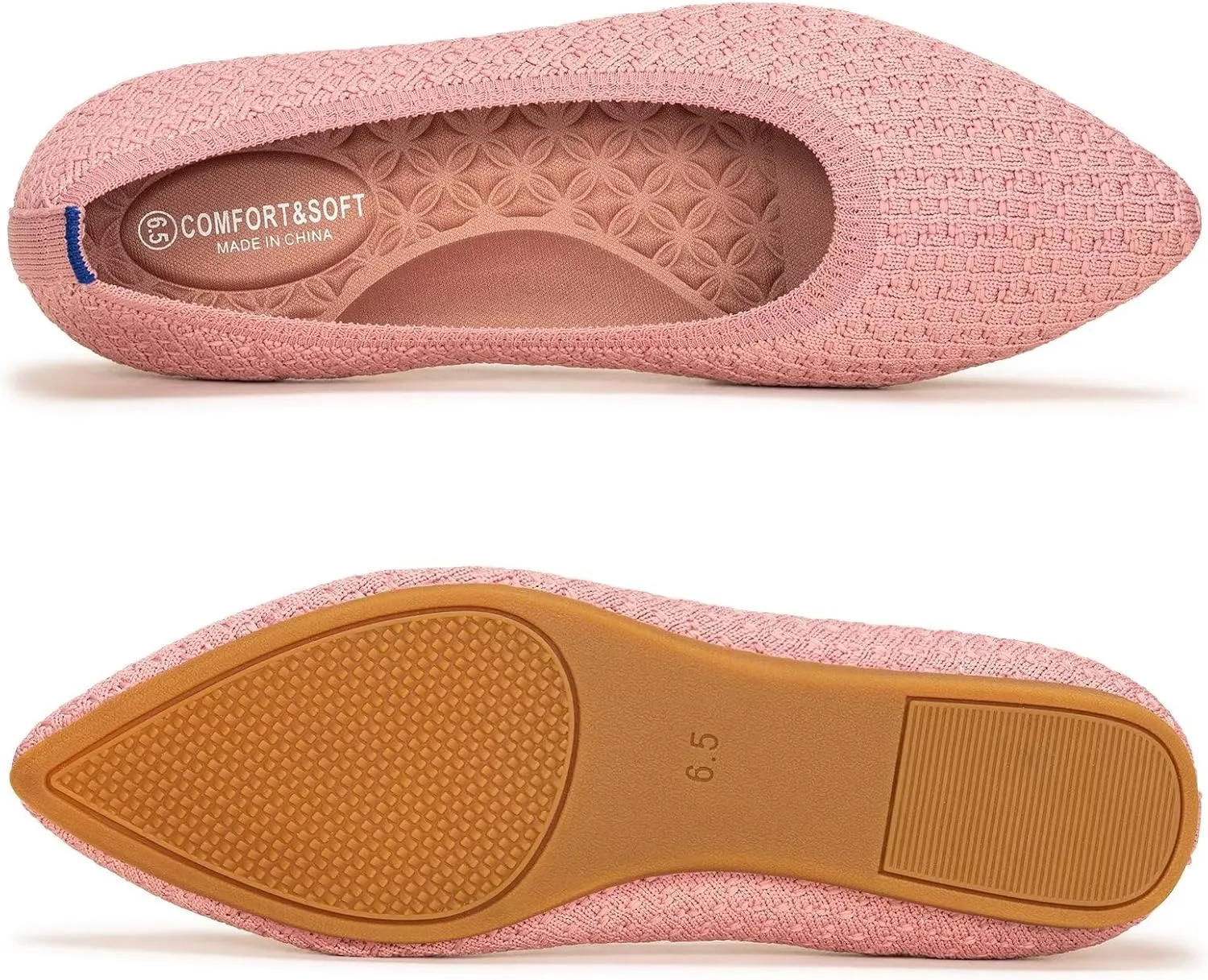 Frank Mully Womens Pointed Toe Flats Knit Dress Shoes Comfort Women Shoes Slip On Shoes for Woman Classic Softable Shoes Low Wedge