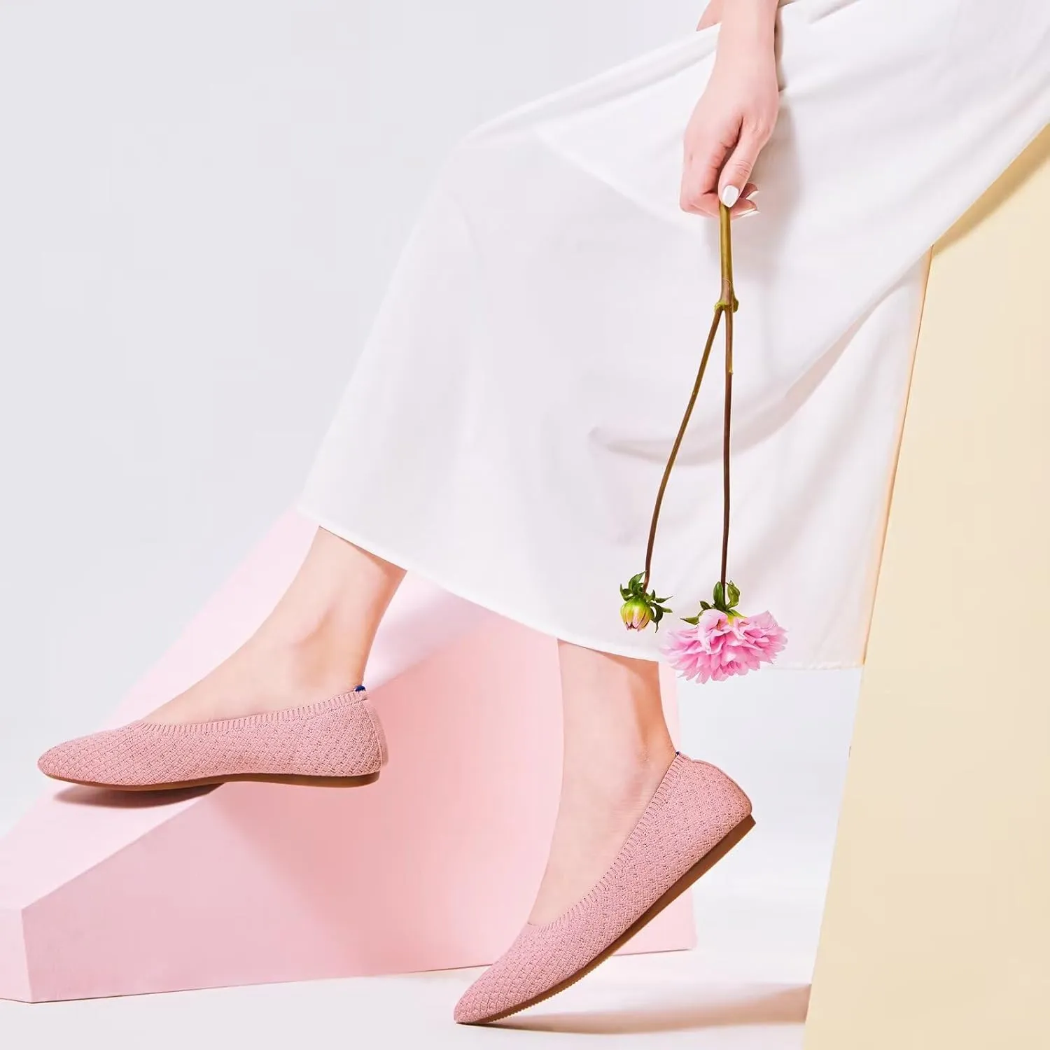 Frank Mully Womens Pointed Toe Flats Knit Dress Shoes Comfort Women Shoes Slip On Shoes for Woman Classic Softable Shoes Low Wedge