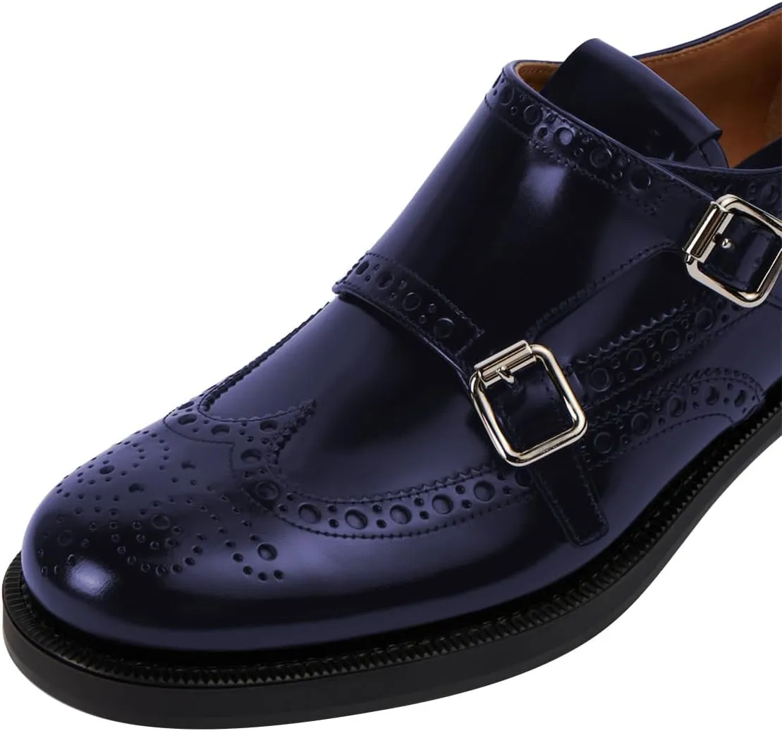 FSJ Women's Oxfords Round Toe Monk Strap Double Buckle Chunky Low Heel Pumps Comfortable Wingtip Formal Office Business Loafers Shoes Size 4-16 US