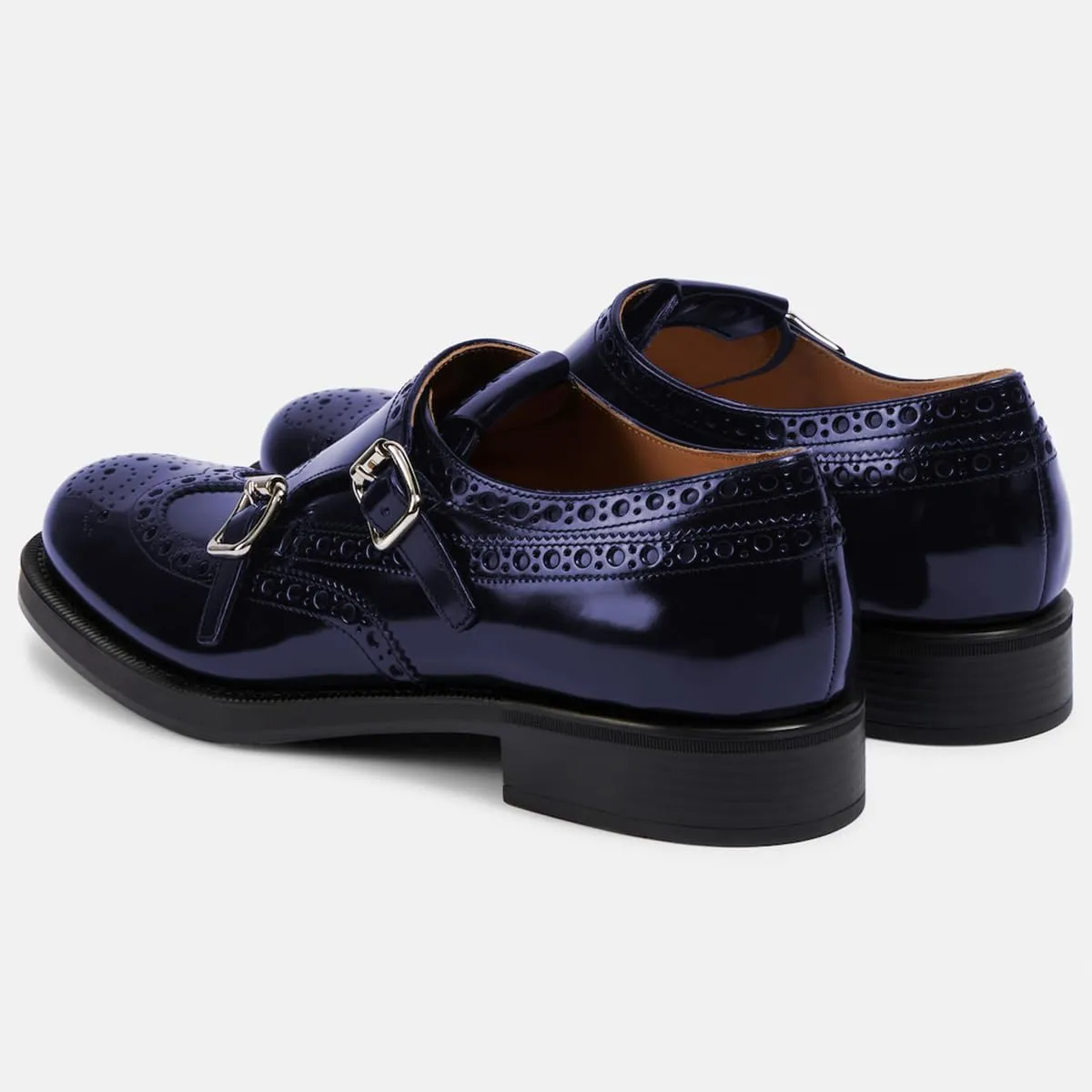 FSJ Women's Oxfords Round Toe Monk Strap Double Buckle Chunky Low Heel Pumps Comfortable Wingtip Formal Office Business Loafers Shoes Size 4-16 US
