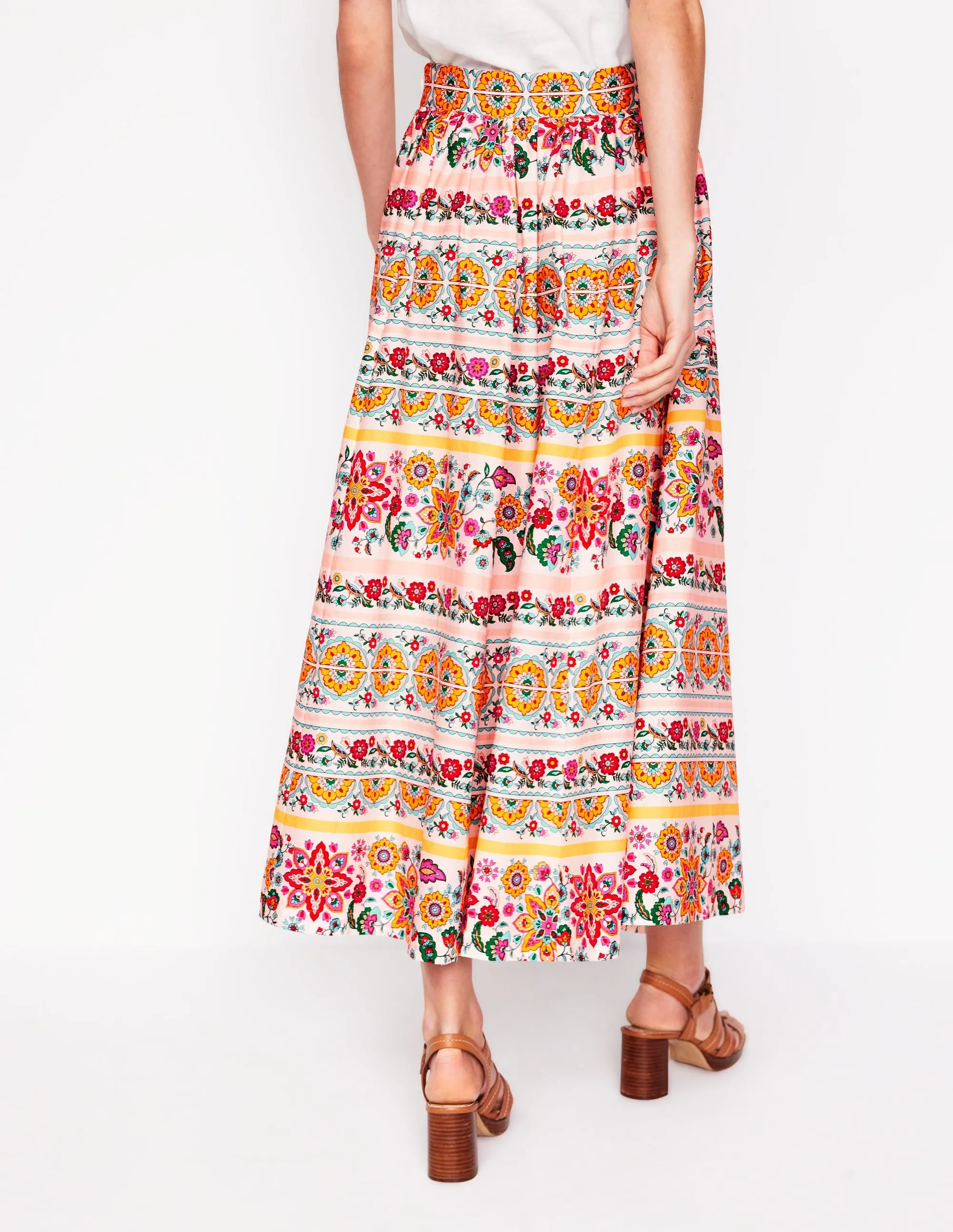Full Poplin Maxi Skirt-Ivory, Botanical Sprig